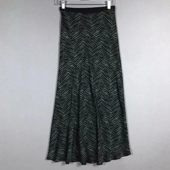 $299 ANINE BING Dolly Silk Skirt Zebra Print Size XS Midi Slit Willow Green Gray - Picture 6 of 16